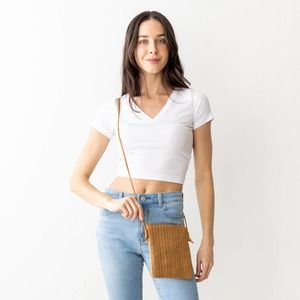 Tan Knit Envelope Crossbody Bag Purse